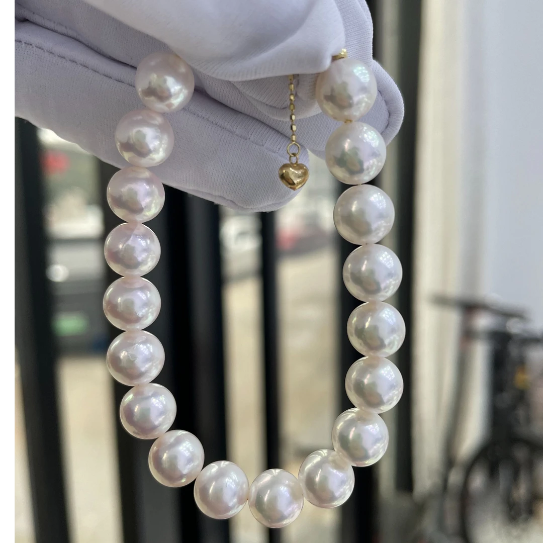 海水珍珠 akoya 8-8.5mm 手串 18k金爱心尾链！极光正圆微瑕品质