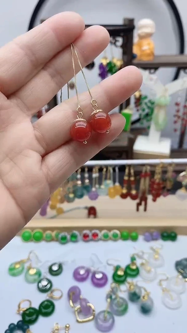 14K金镶嵌南红玛瑙耳饰81
