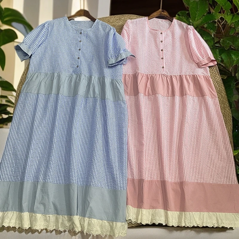 《米粒》82937森系小清新拼接花边百搭减龄连衣裙