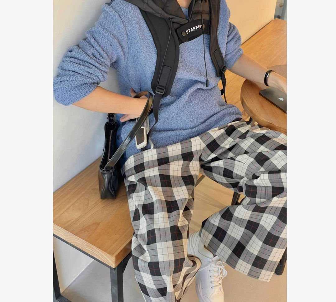 【小青专属】黑白格纹羊毛阔腿裤8832