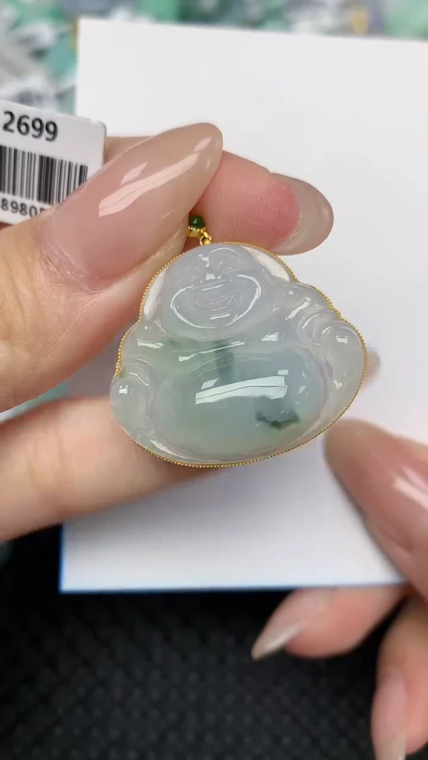 翡翠18K金镶嵌颈饰天然翡翠a货