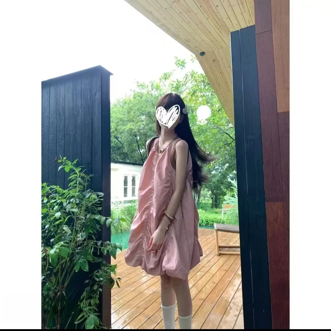 夏季减龄拼接撞色无袖背心连衣裙女8223