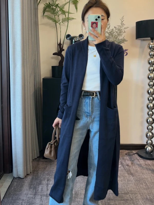 「ZJ」针织长款开衫毛衣外套