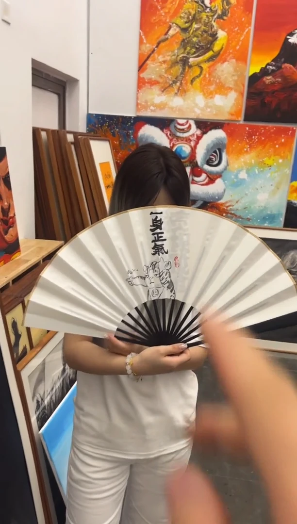 丙烯画画江湖一身正气折扇