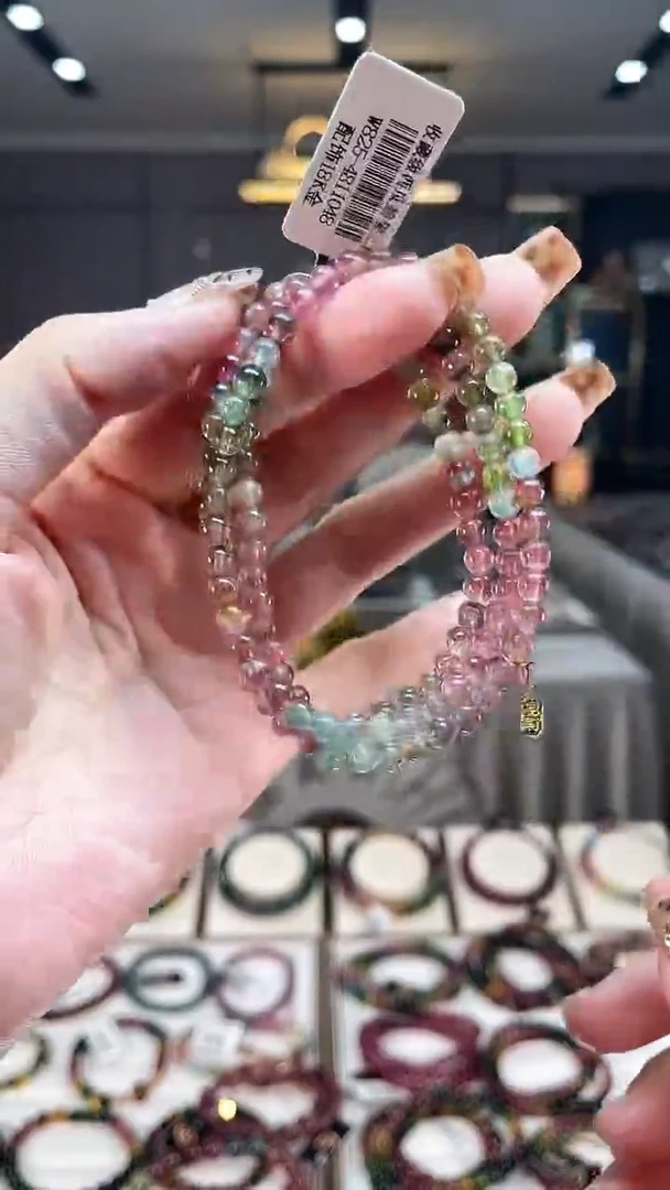 未镶嵌老矿碧玺西瓜三圈手串4mm+碧玺dan多样性发货一条