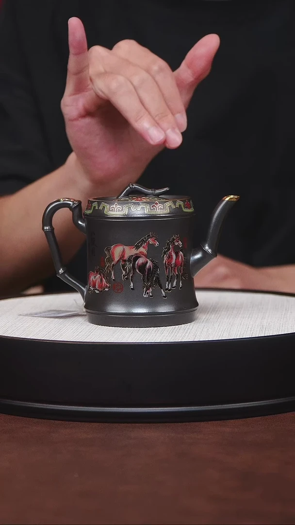 茶杯紫砂宜兴紫砂 竹段汲直老黑料 汪庆龙