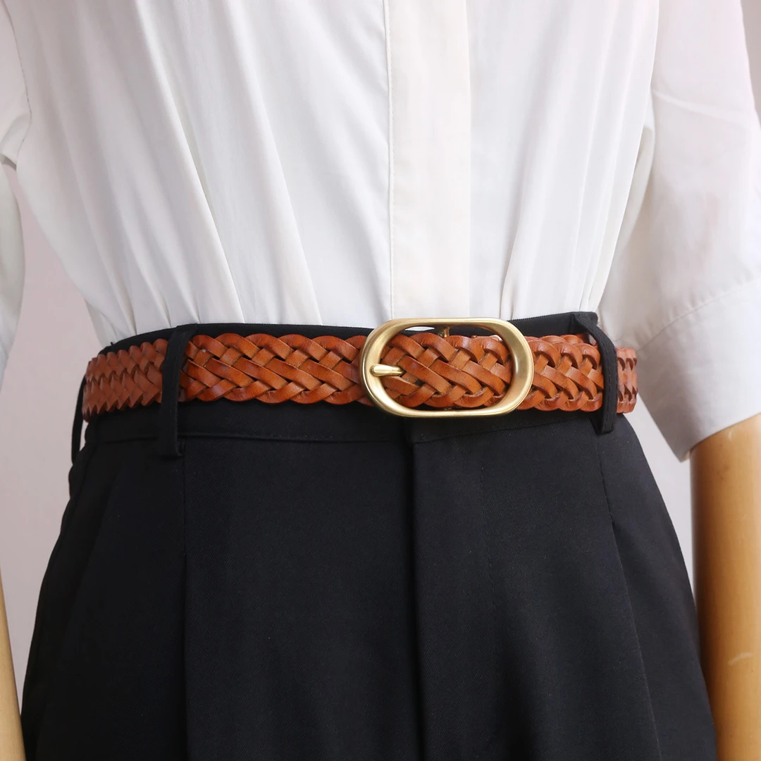 手工编织女士腰带休闲复古百搭小众设计感牛皮腰带搭西裤