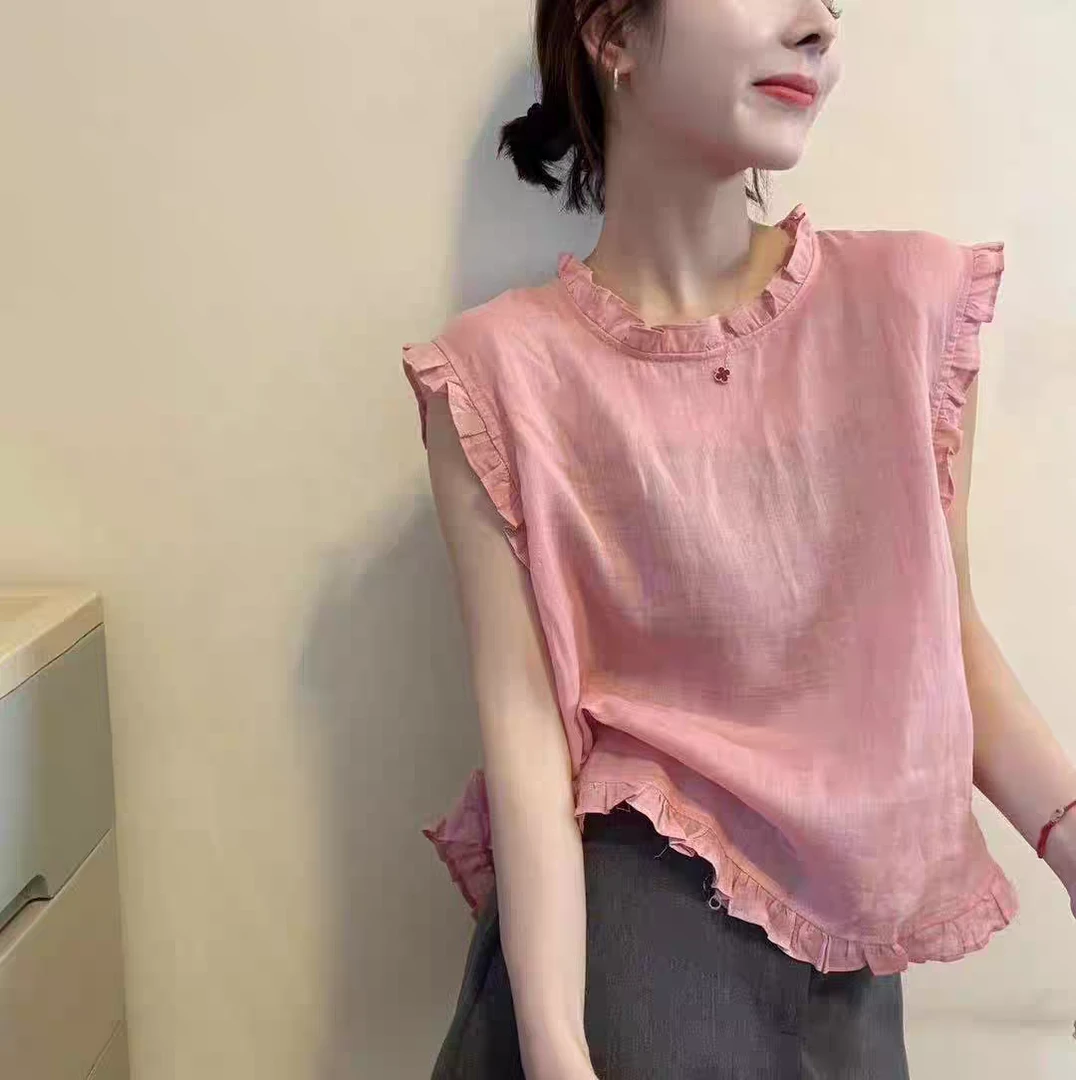 205 气质款木耳边金丝暗花无袖打底