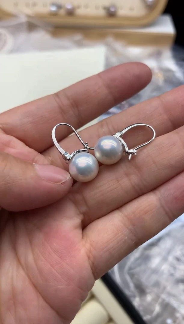 银S925镶嵌耳饰淡水珍珠多样性发其一，非无暇