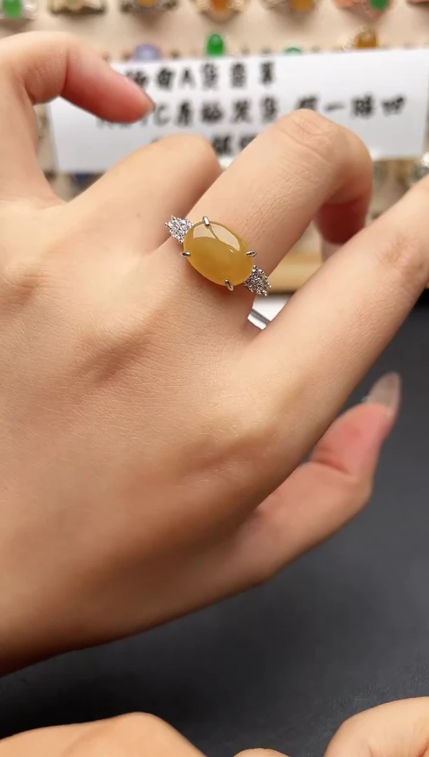 银S925镶嵌戒指翡翠一物一证一礼盒