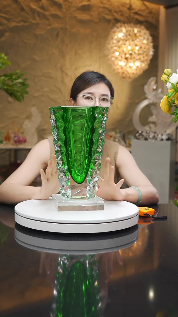 琉璃手工艺品福利绿色切面花瓶