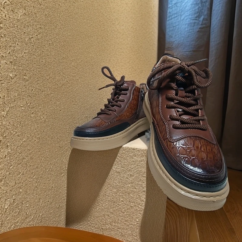 新款潮流百搭漆皮商务风秋冬必备新中式废土风男士油蜡