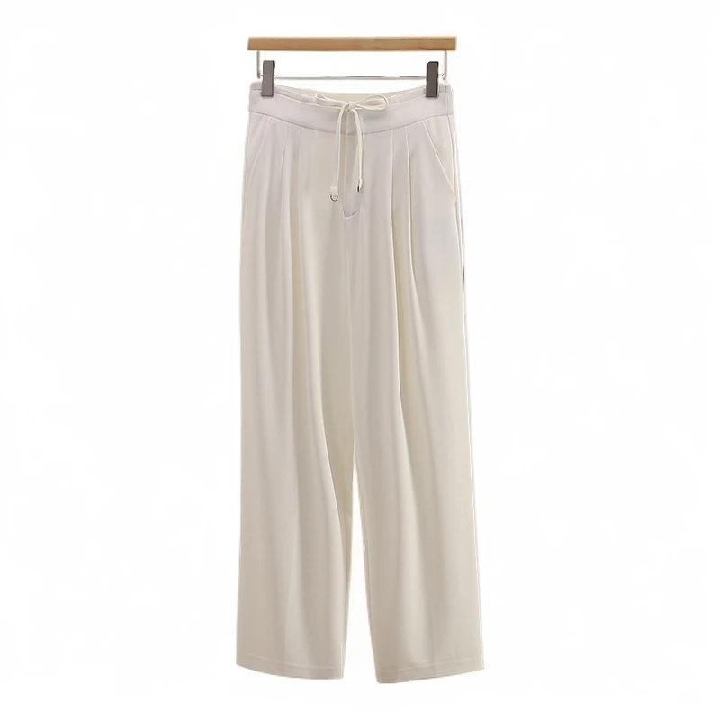 F1774-【摩】韩系垂坠感白色系带休闲裤#ZMF56K018