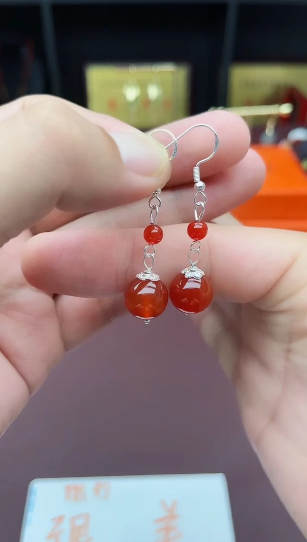 玛瑙/玉髓耳饰银S925镶嵌409000