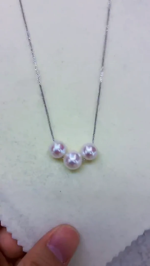 银S925镶嵌DA淡水珍珠三珠项链 y2737