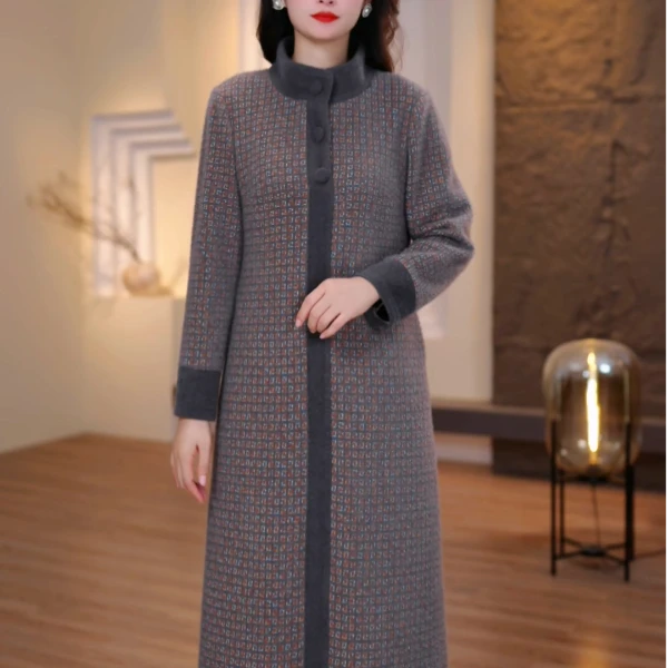 2025秋冬新款加厚连衣裙大码女装显瘦遮肉减龄妈妈装FY-9881