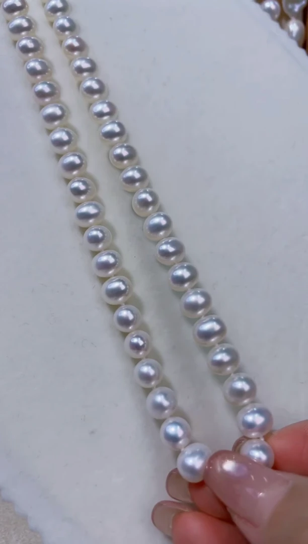 项链银S925镶嵌淡水珍珠7.5-8.5MM