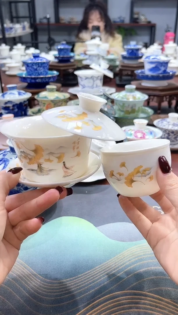 【闪购商品】大号三生有幸马蹄盖碗+1主人杯