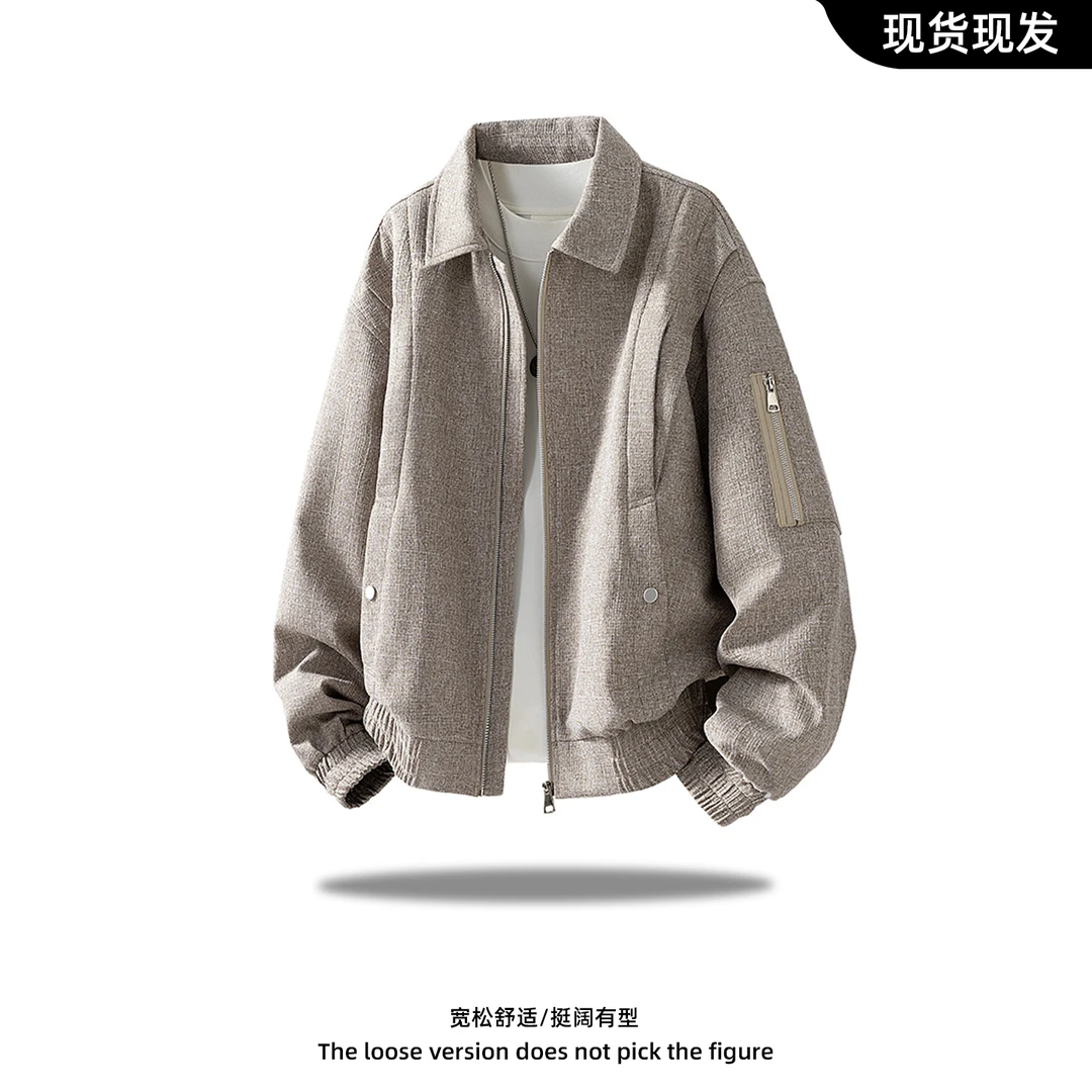 美式褶皱设计感外套男士潮牌拼接工装夹克休闲宽松大码翻领上装