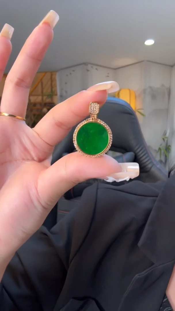 吊坠(不含链)银S925镀金镶嵌翡翠天然缅甸A货翡翠吊坠