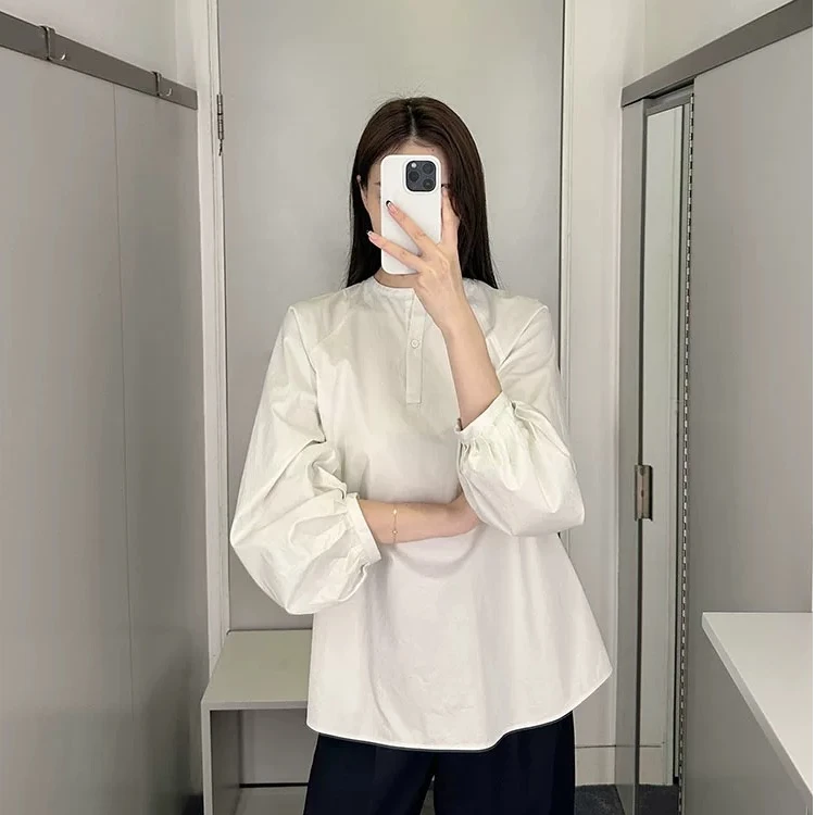 CO家2025春季新品女装 休闲版型圆领半开襟泡泡袖衬衫1261327001