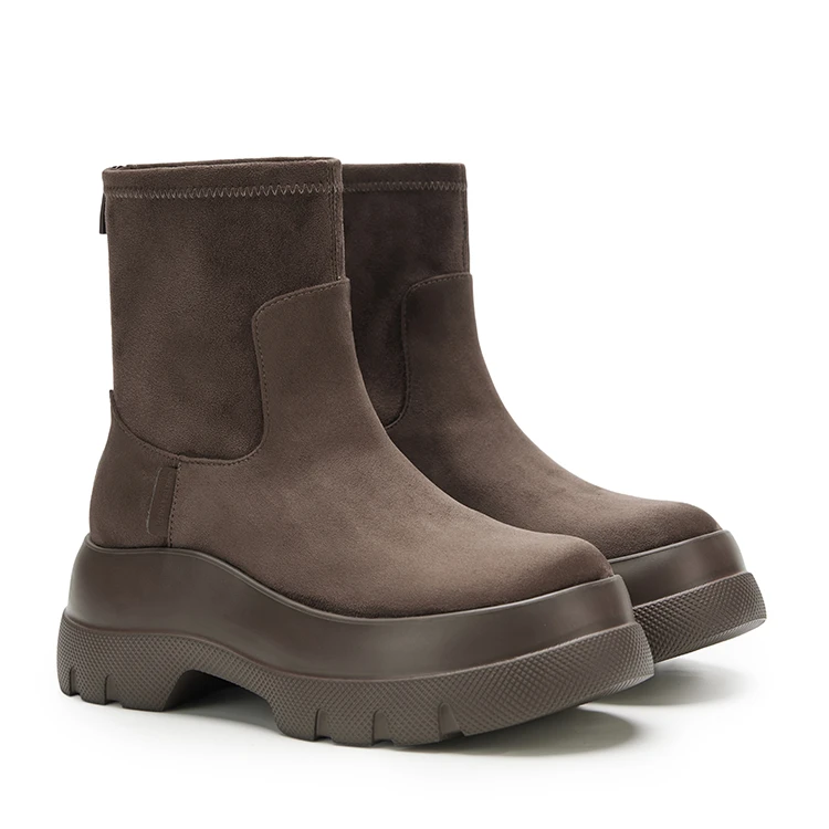 CHELTS&KALTH2025冬新款女靴90380174瘦瘦靴绒里厚底弹力靴短靴女