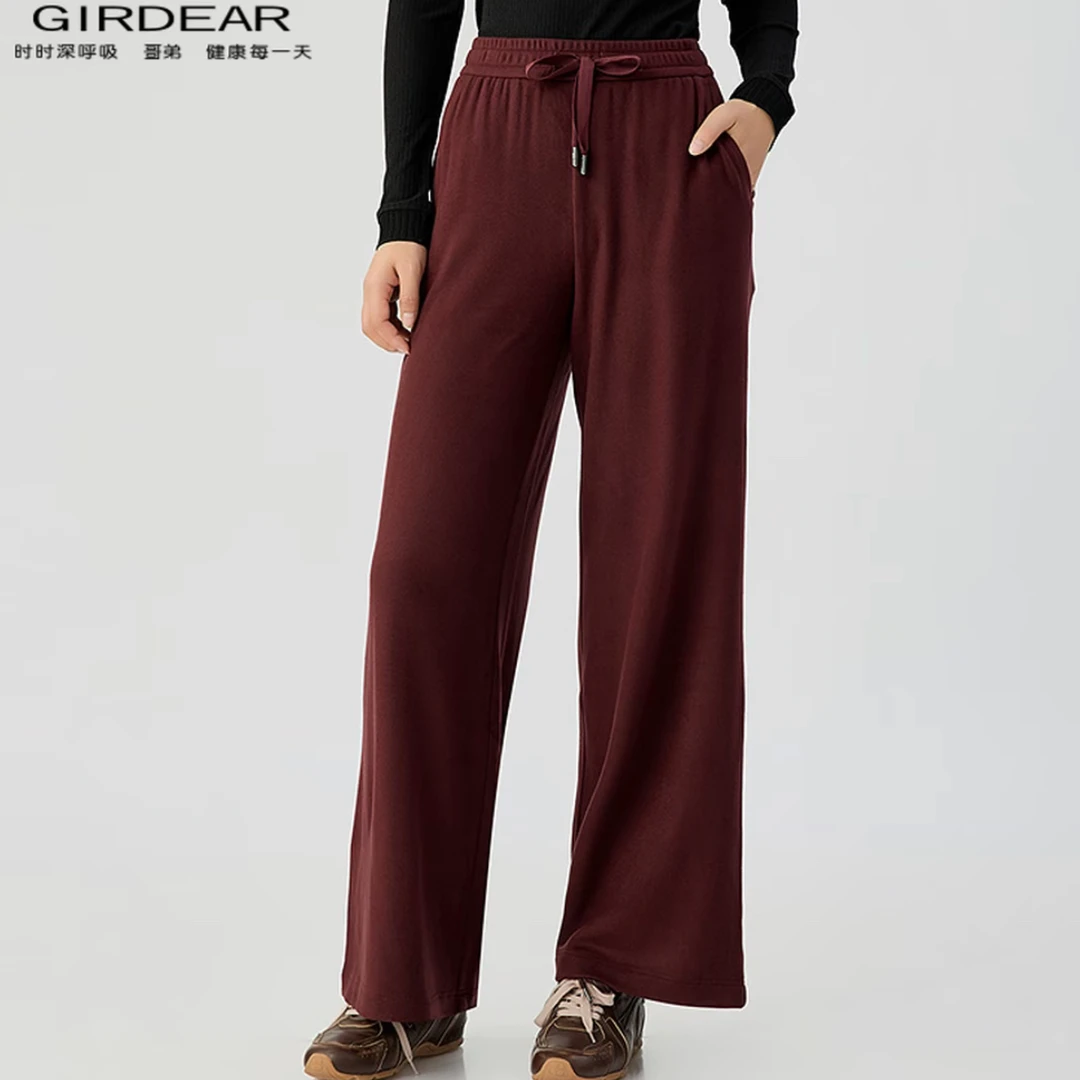 GIRDEAR/哥弟2025高腰简约百搭双面磨毛直筒舒适休闲长裤1100498
