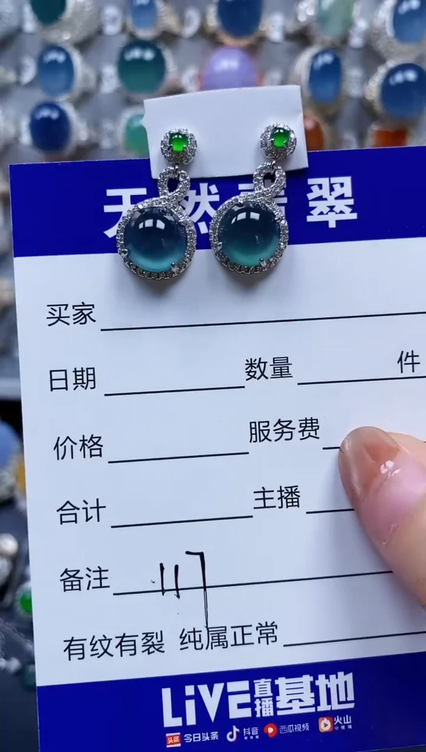 翡翠银S925镶嵌耳饰0117
