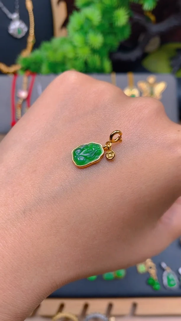 吊坠(不含链)银S925镶嵌翡翠貔貅万能扣