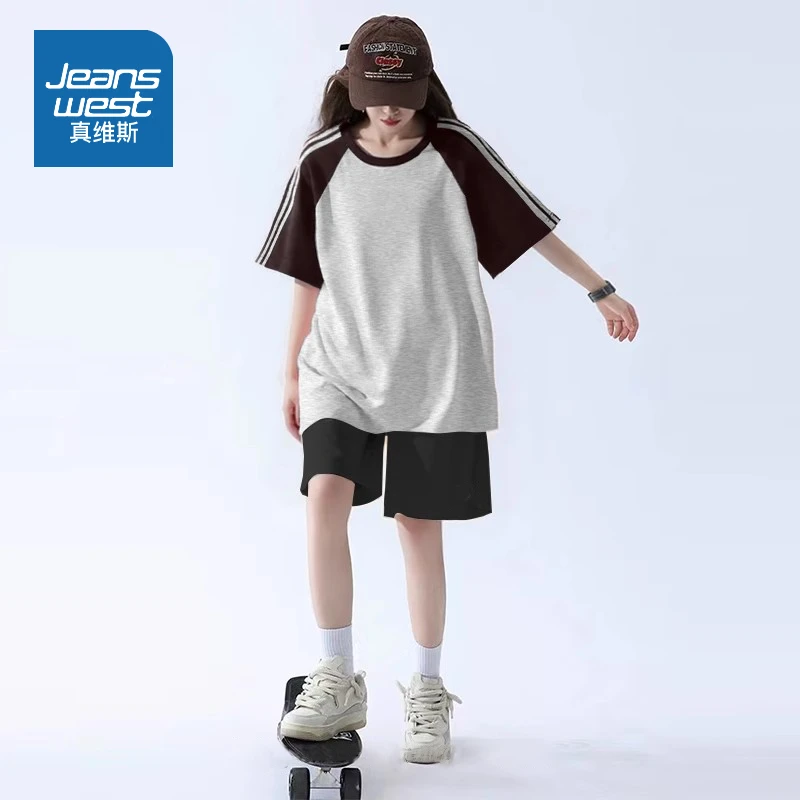 真维斯运动套装女夏季新款2025网红女休闲洋气休闲装跑步短袖短裤