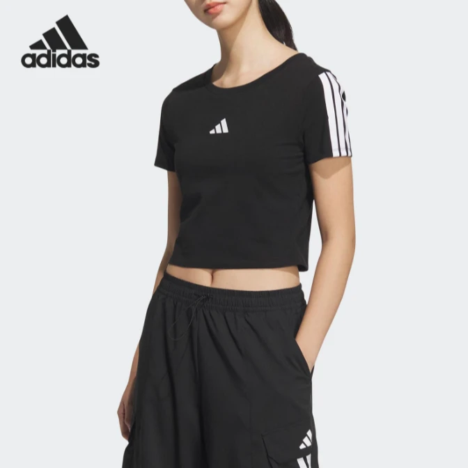 Adidas/阿迪达斯~正品T-SHIRT女士平纹针织短款休闲短袖JZ2312