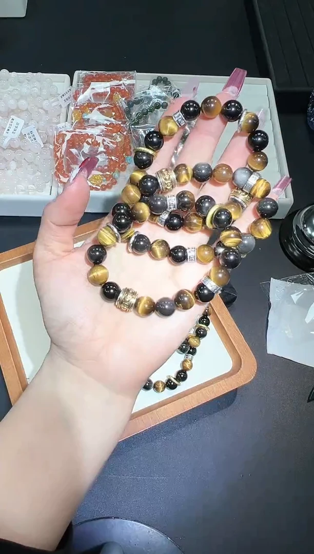 【闪购商品】黑曜岩手串未镶嵌2O多样性发其一/1条默认微瑕