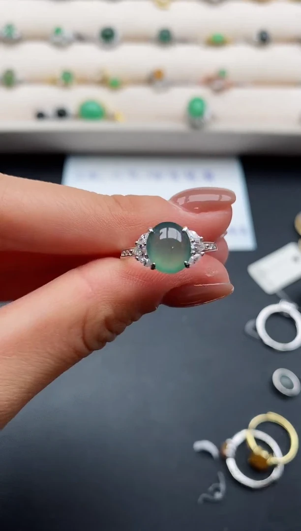 银S925镶嵌戒指翡翠88888888+6