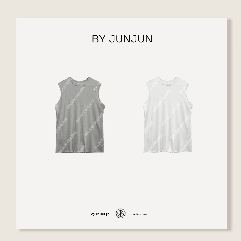 ByJunjun早秋新款女装珺珺高级定制欧文背心定制灰无袖