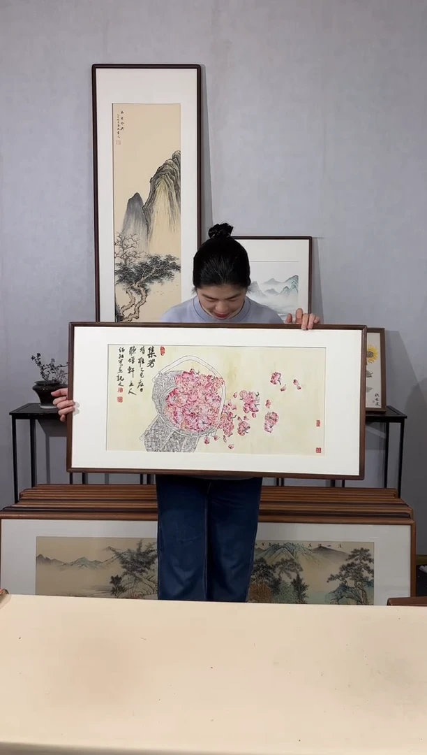 国画手绘*集芳*47*92cm带框发货