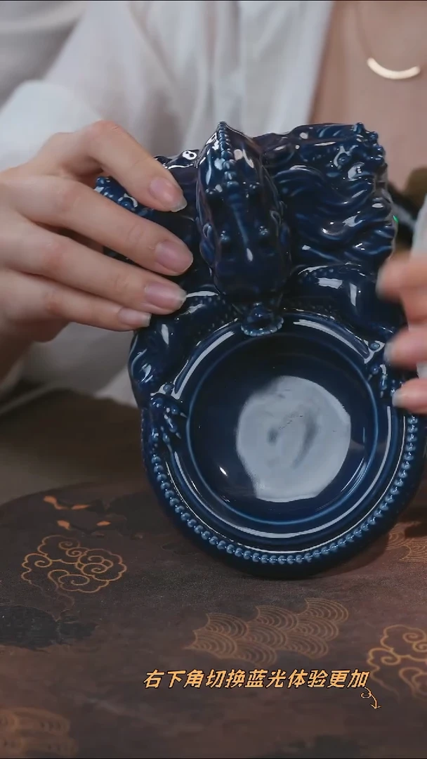 宁封柴窑青花雕塑立龙砚台