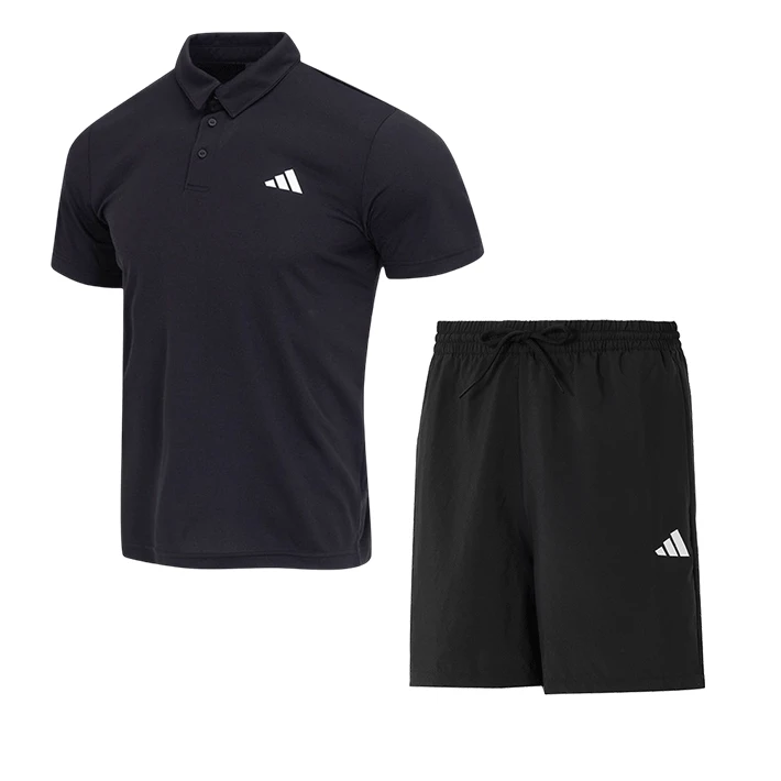 adidas阿迪达斯运动套装男装夏季新款网球POLO短袖休闲裤梭织短裤