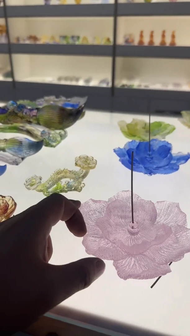 手工艺品琉璃牡丹花香插粉色