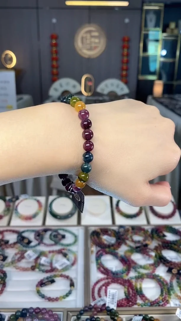 未镶嵌老矿碧玺色标彩虹单圈手串7mm+碧玺dan多样性发货一条