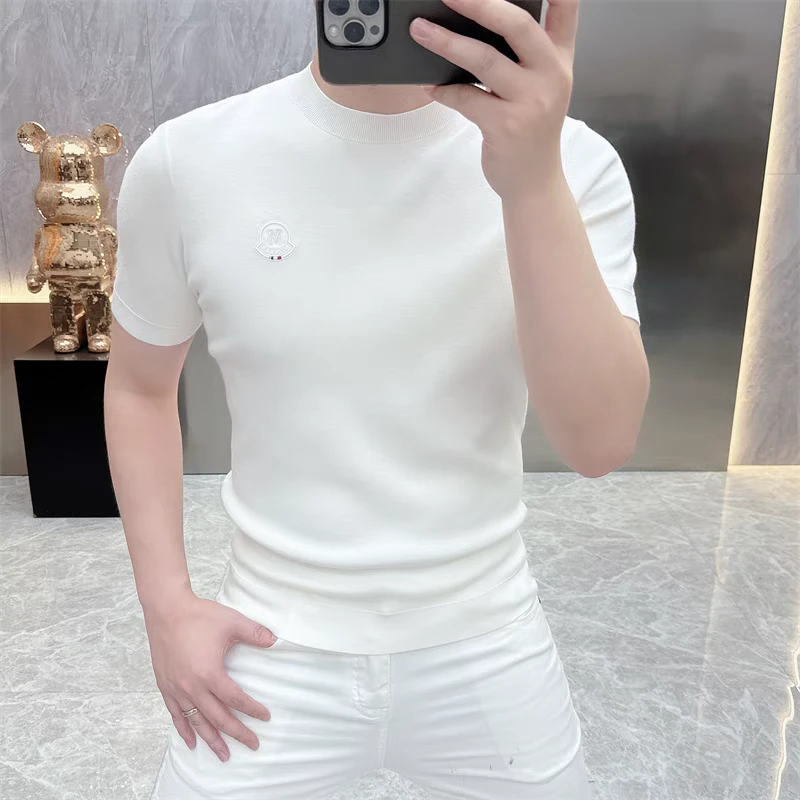 欧版夏季新款男士高品质轻奢男款针织百搭打底时尚潮流圆领短袖
