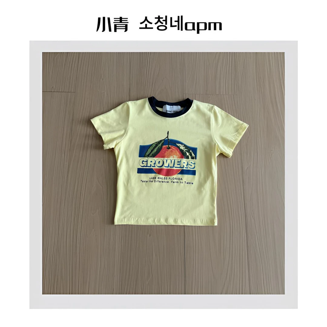 韩国东大门 ROOM/两片叶子橙子T恤