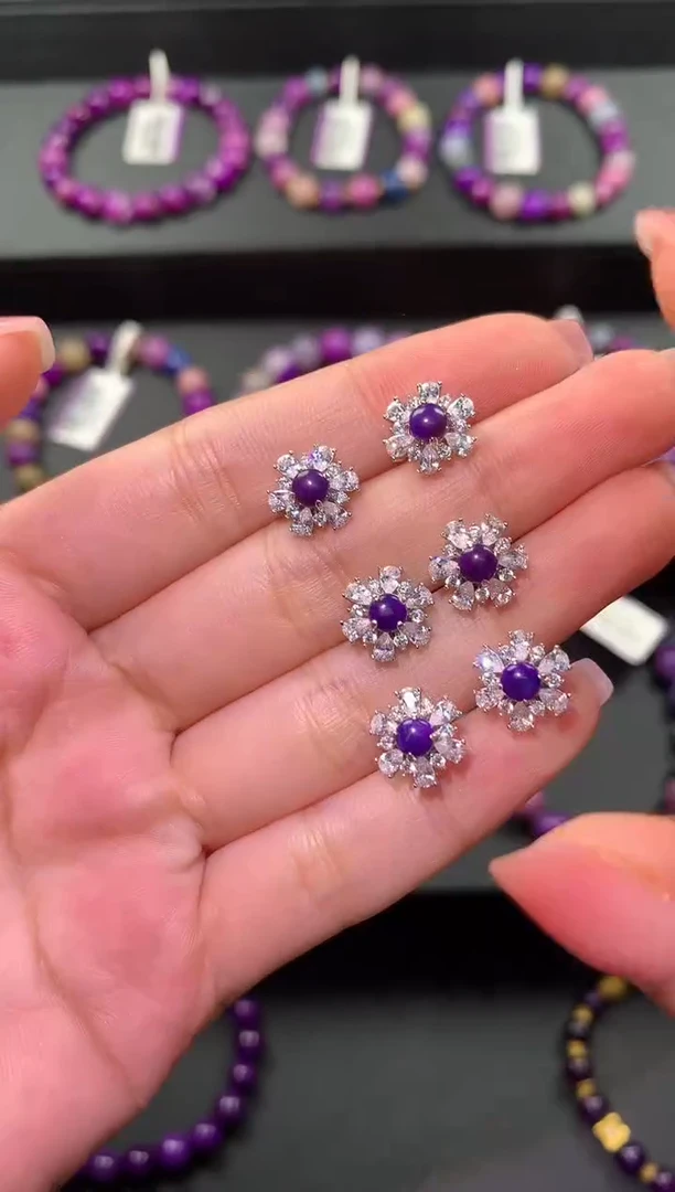 银S925镶嵌苏纪石（舒俱来）.耳钉多样性发一