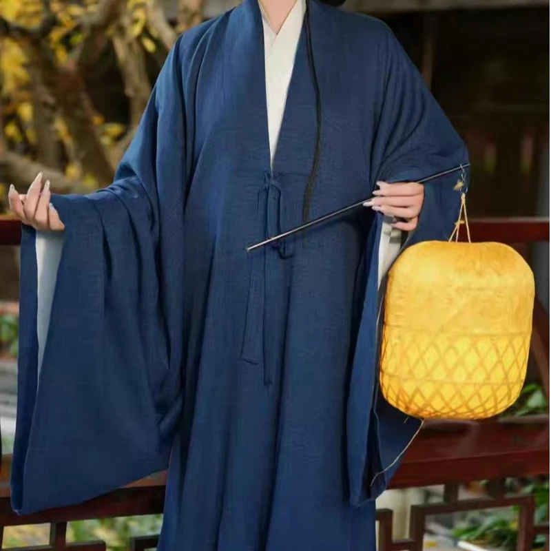 明制披风藏蓝纯色男女同款汉服男装古风公子古装一整套书生秋冬款