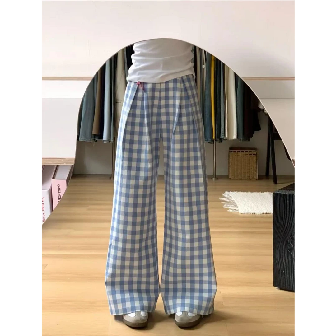 婴儿蓝格子裤女爆款2025新款秋季少女日常宽松休闲裤子TZQ2530101