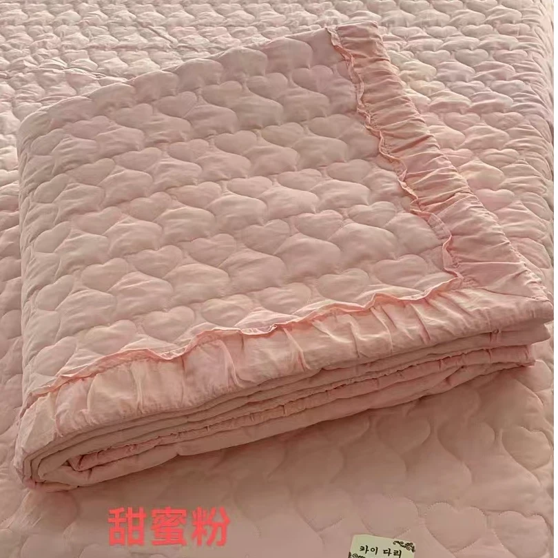 纯色纯棉水洗棉爱心四件套夹棉防滑绗缝