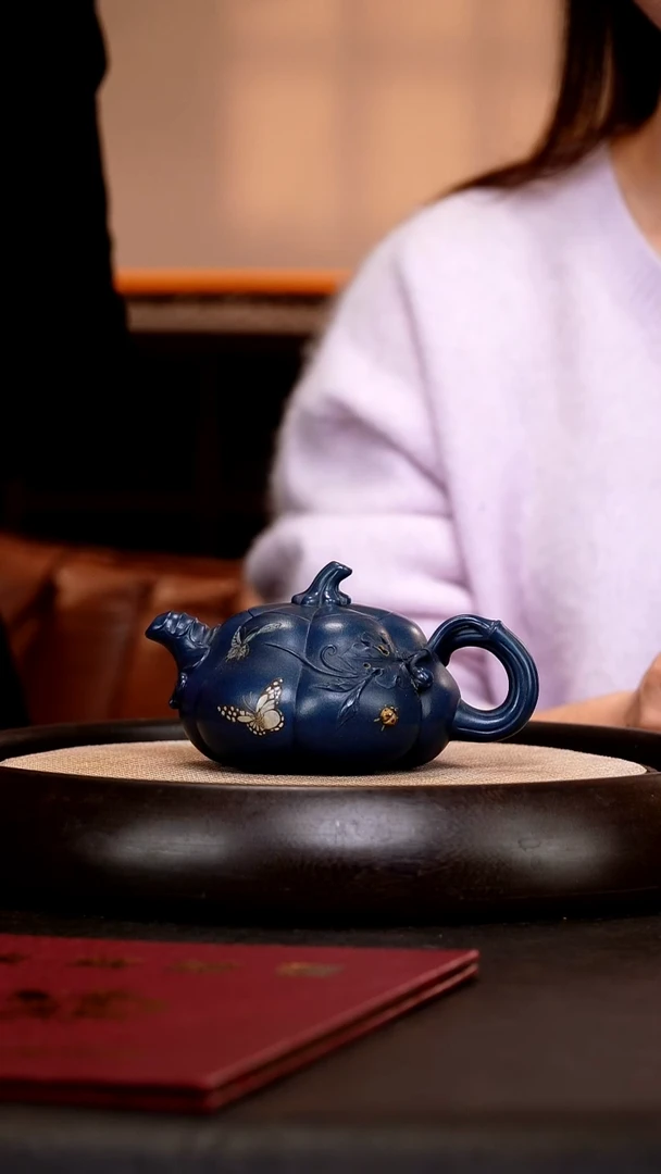 茶壶紫砂SJJ175 六瓣南瓜   墨绿泥  270cc