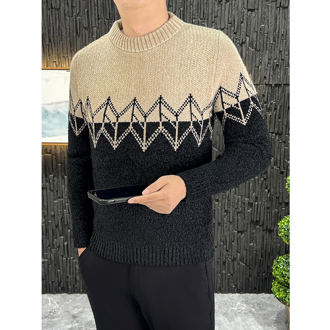 富比莫维毛衣男秋冬季潮牌潮流针织衫男士加绒加厚圆领线衣打底衫