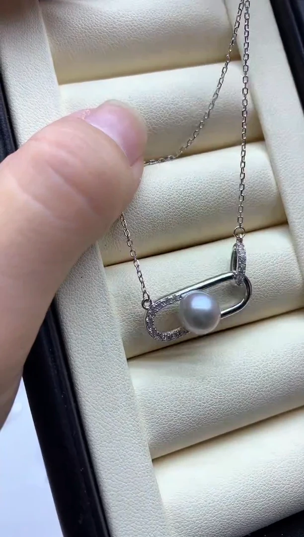 套链银S925镶嵌海水珍珠项链