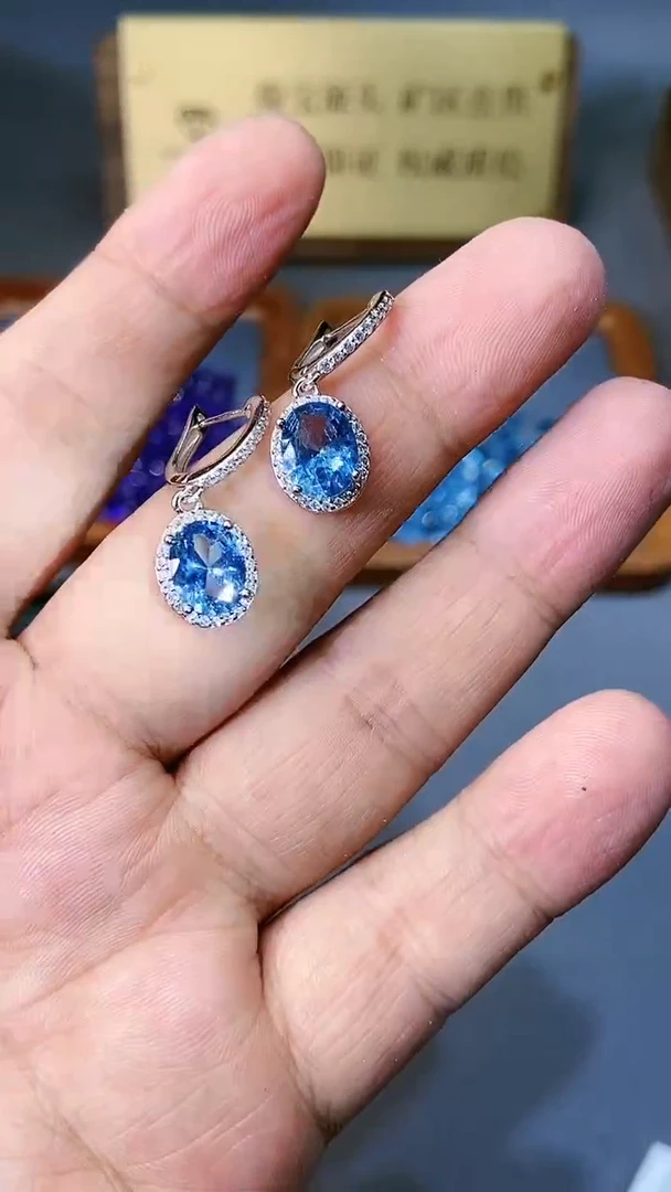 【闪购商品】海蓝宝石耳坠银S925镶嵌354