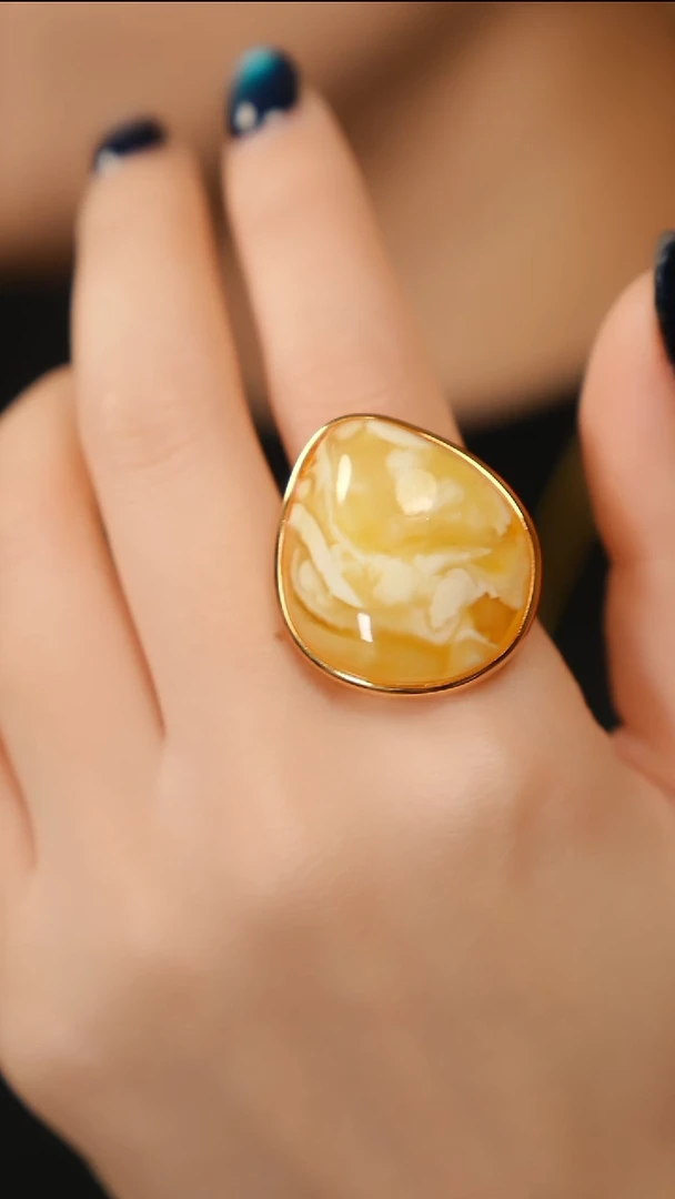 银S925镶嵌蜜蜡戒指孤品金白戒指